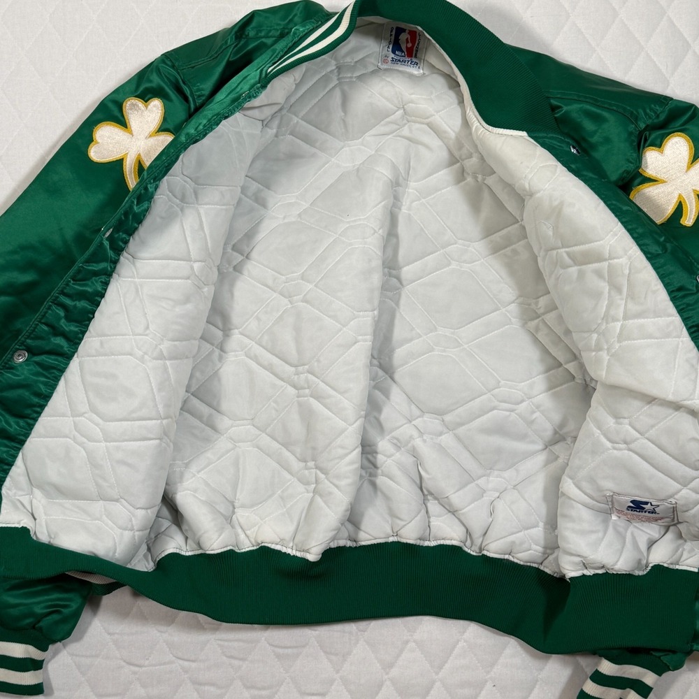 Vintage 80s 90s Starter Boston Celtics Satin Jacket NBA Shamrock Green USA Large - Picture 8 of 9